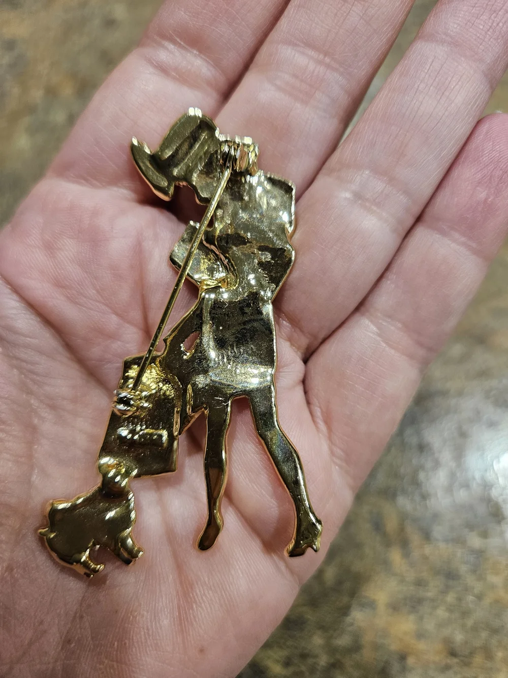 Gold-tone Lady with Shopping Bag Brooch